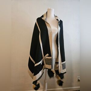 Soft Surroundings pashmina scarf wrap bow print black and white elegant fall
